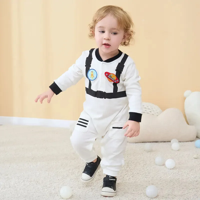 Umorden Bianco Baby Boy Astronauta Costume Cosplay Spazio Vestito Neonato 3M 6M 9M 12M Primavera Autunno Pagliaccetto Tuta Compleanno vestito