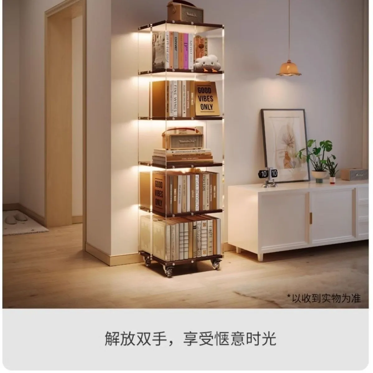AOLIVIYA 360 Degree Rotating Acrylic Bookcase Desk Bookshelf Library Cabinet Shelf Storage Rack Stand