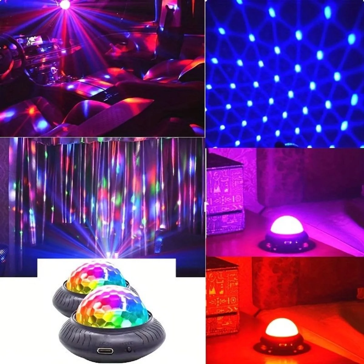 Disco Stage Lamp 2-in-1 Night Light Portable USB Plug Sound-Controlled LED Decorative Lamp Romantic Atmosphere Lamp