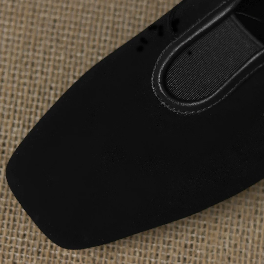 Zapatos de tacón sin cordones elásticos con punta cuadrada de piel de ante natural para mujer de talla grande 34-41, zapatos informales de tacón bajo redondo de 3cm para uso diario