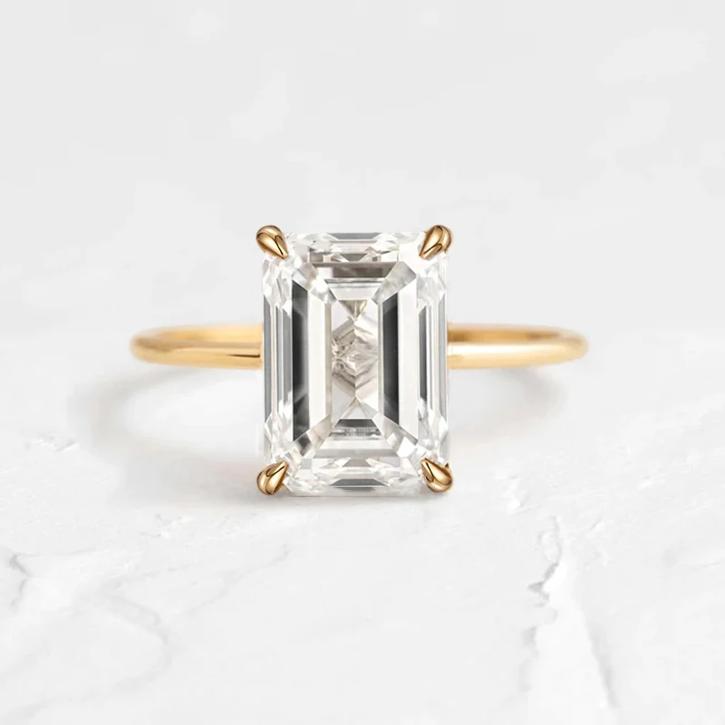 

High Quality Emerald Cut 1ct 2ct 3ct Moissanite Solitaire Ring 925 Sterling Silver Engagement Rings for Woman Girl Birthday Gift
