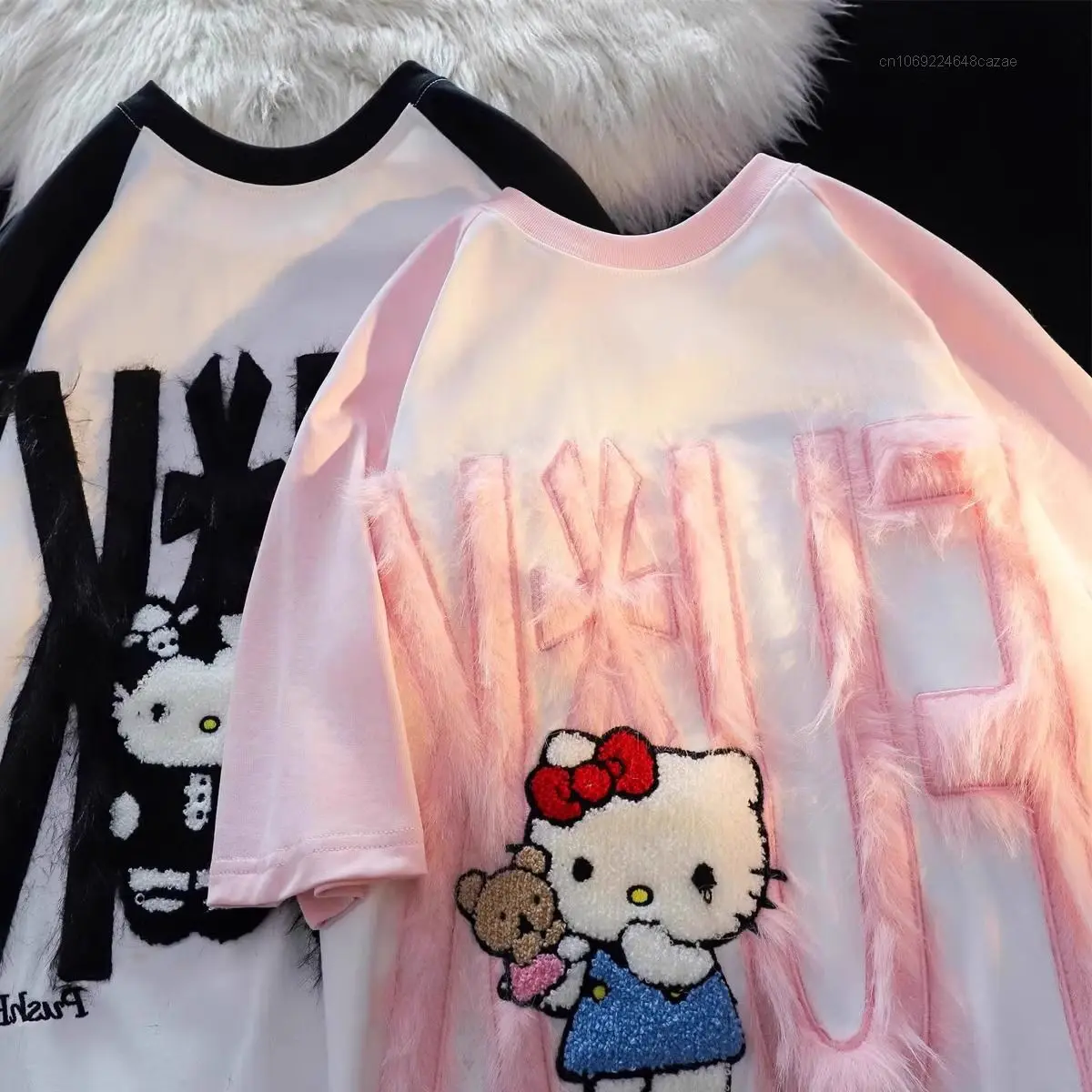 Sanrio Hello Kitty New Short Sleeve T-shirts Y2k Couples Loose Trend Tops Women Streetwear Oversized Tees Summer Female Clothing