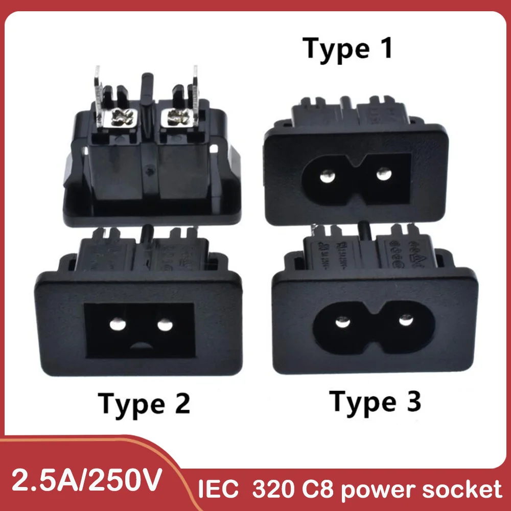 10Pcs/lot IEC320 C8 Firgure 8 Word Socket AC Power Outlet Connector 2Pin Male Plug Power Socket Connector AC 250V 2.5A