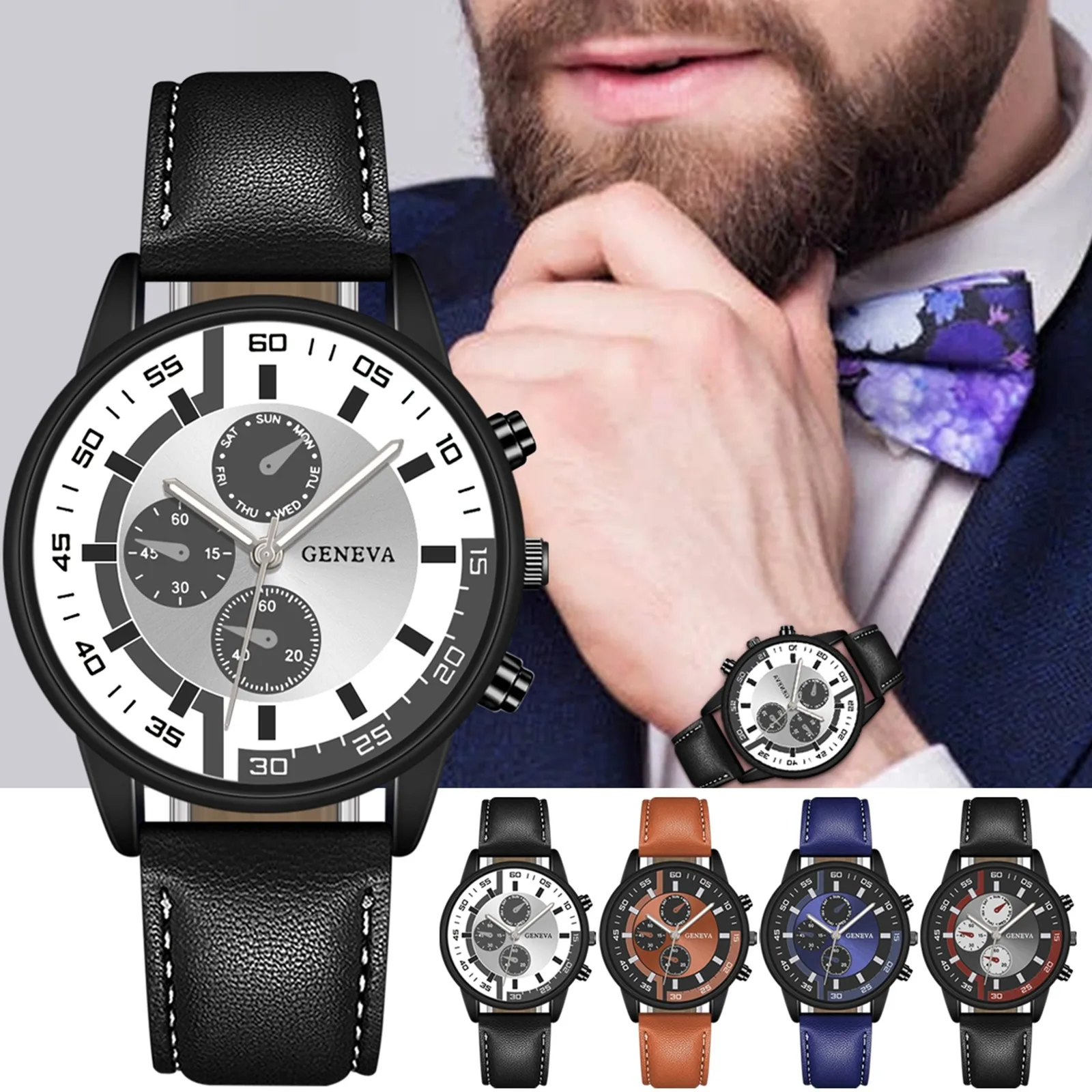Men'S Quartz Watch Leather Strap Round Dial Watch Top Luxury Brand Men'S Watch Casual Business Men'S Clock Gift