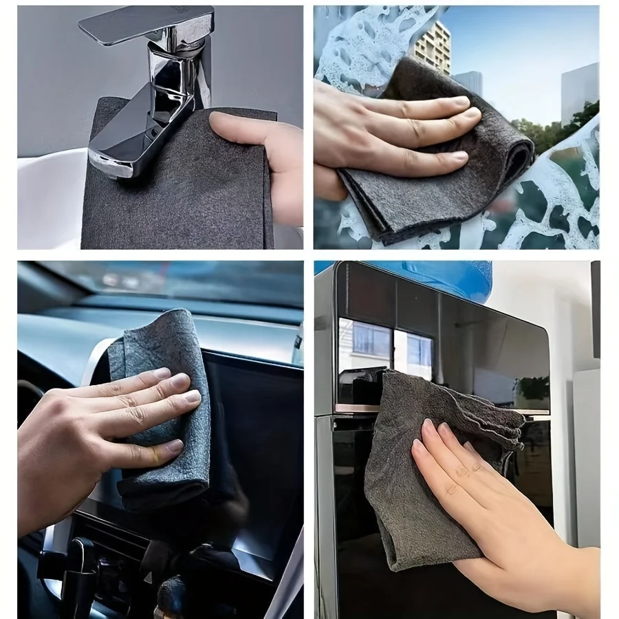 5 قطع من قماش القماش السحري للتنظيف الزجاجي بدون أثر، وعاء تنظيف مرآة من القماش بطباعة خاصة بدون ماء، مسح زجاجي رمادي #5