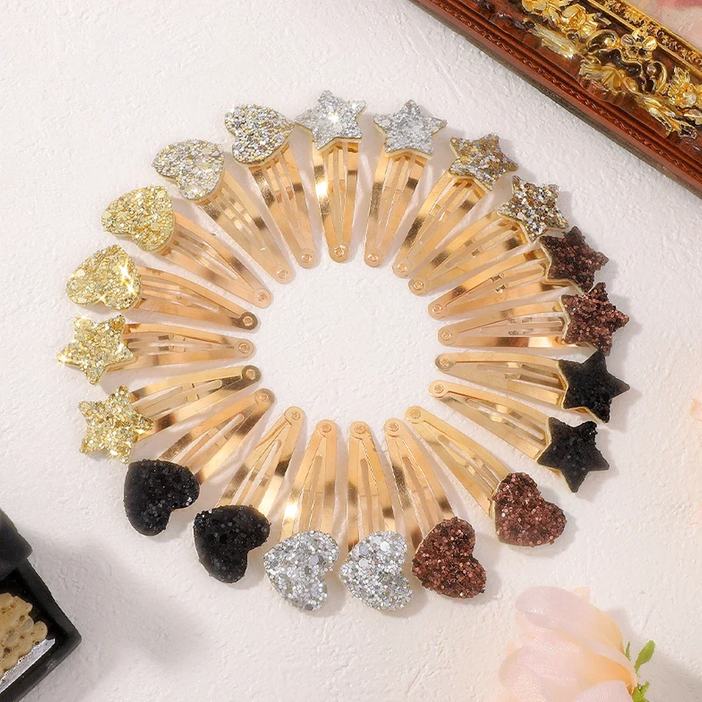 BABY BOWS 20 Stuks Gouden Glitter Hart Ster BB Handgemaakte Haarspeldjes voor Meisjes Haarspelden Leuke Haarspeldjes Hoofddeksels Haaraccessoires