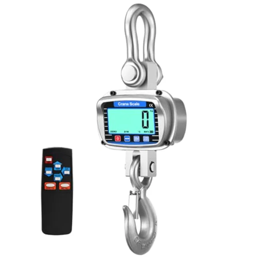 

Digital Crane Scale 11000 lbs/5000kg/5T for Construction, Factory, Farm Silver Aluminum Alloy, Measures Temp Humidity, Heavy-Du