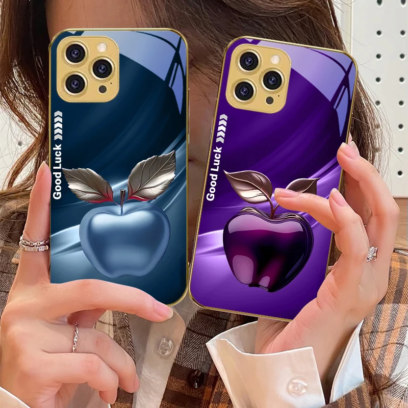 حافظة هاتف آيفون 16 برو ماكس 15 P ro 14 13 Plus 12 Mini 11Pro Max XS Max XR حافظة هاتف من الزجاج المقسى الذهبي البسيط باللون الأسود