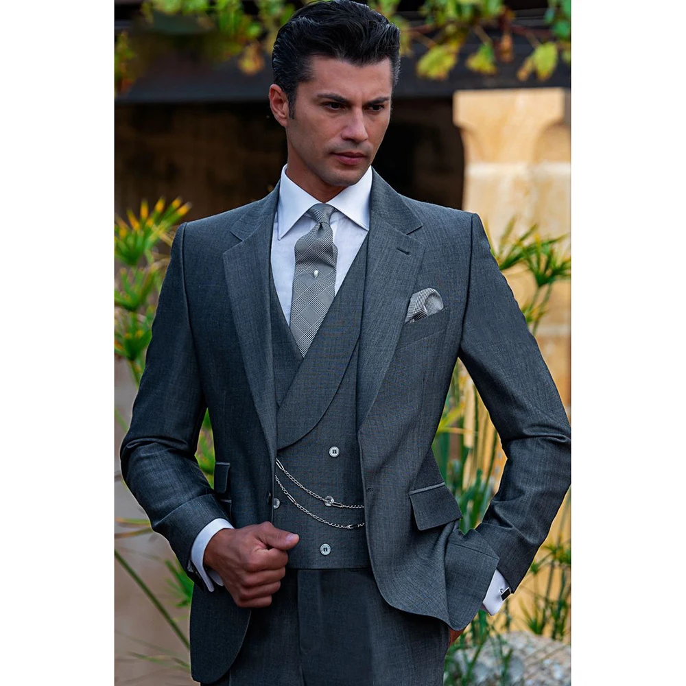 

Luxury Men's Suits Formal Wedding 3 Piece Jacket Pants Vest Male Clothing Fashion Single Breasted Notch Lapel Blazer Outfits