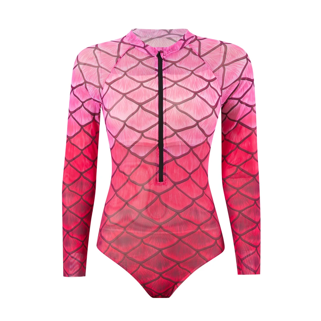 S - XXL Neu mit Hose, langärmelig, mit Reißverschluss, bedruckt, einteiliger Badeanzug, Damen-Badebekleidung, gepolsterter Badeanzug, Badeanzug, Schwimmanzug V7337 – Detail 4