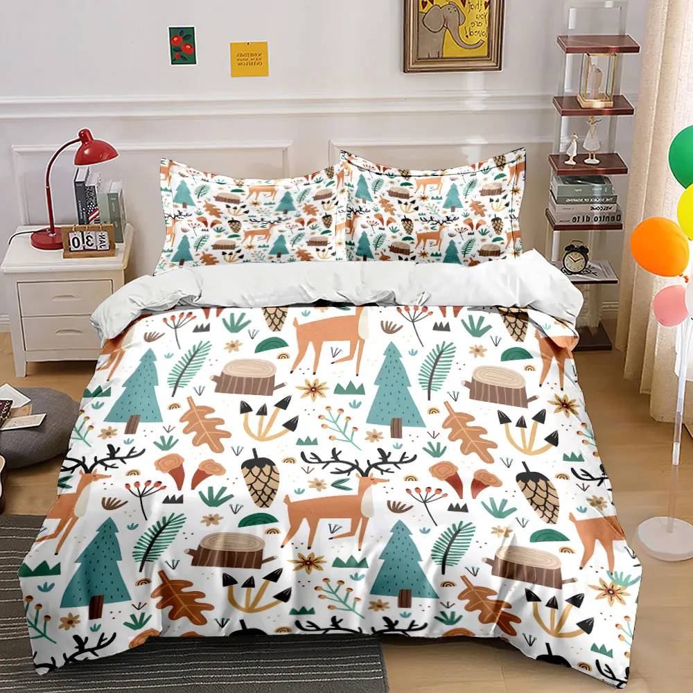 Forest-inspired bedding design. Print Bedding Set 1 Duvet Cover 2 Pillowcases for Adult and Children Luxury Gift Full Size