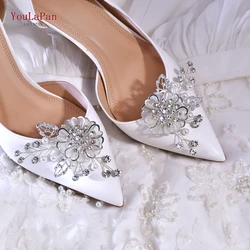 YouLaPan Bride Alloy Leaf Shoe Buckle Alloy Flower Shoe Clips Wedding Shoe Decoration Charm Shiny Crystal Shoes Clips HX63