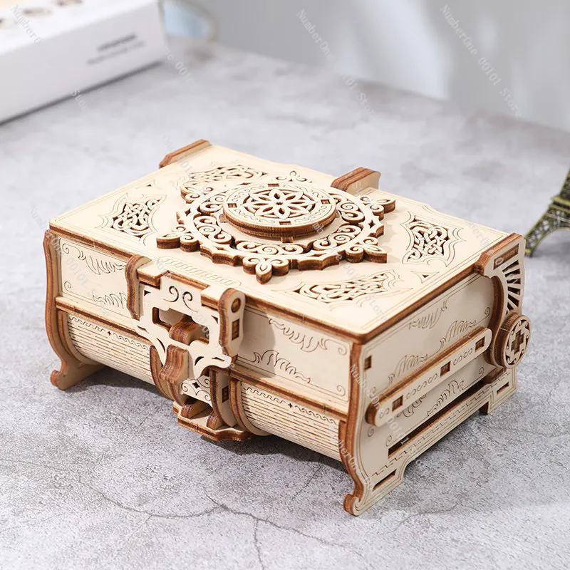 Wooden 3D Mechanical Music Box Kit DIY Assembly Model Sky City Rotating Handmade Toy for Adults Teens Gift