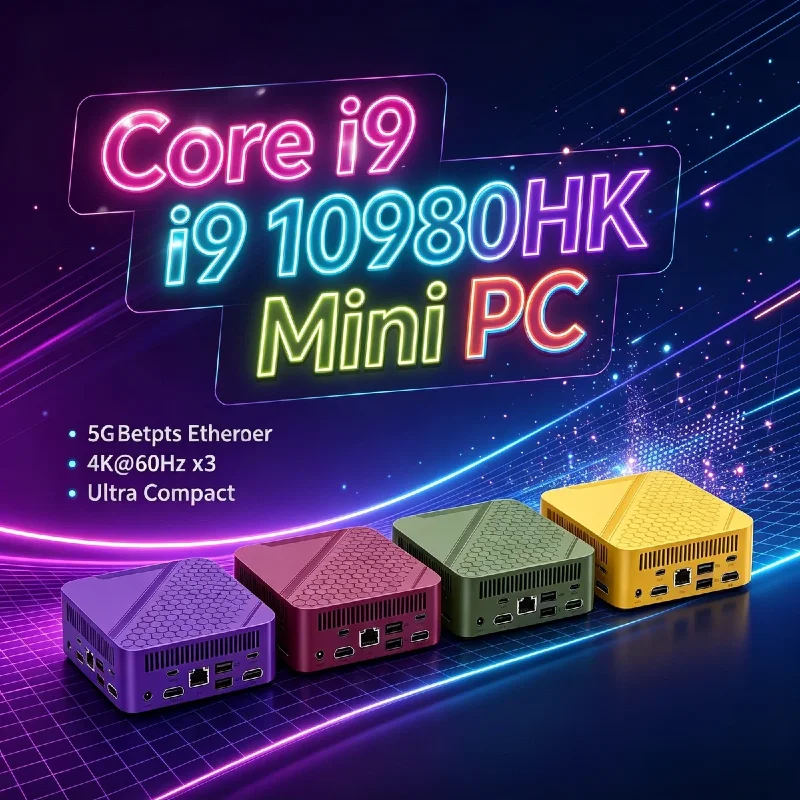 Intel Core i9 10980HK Mini Desktop 16GB DDR4 2TB NVMe SSD Triple 4K WiFi6 BT5.2 High Performance Office Home Student Pro