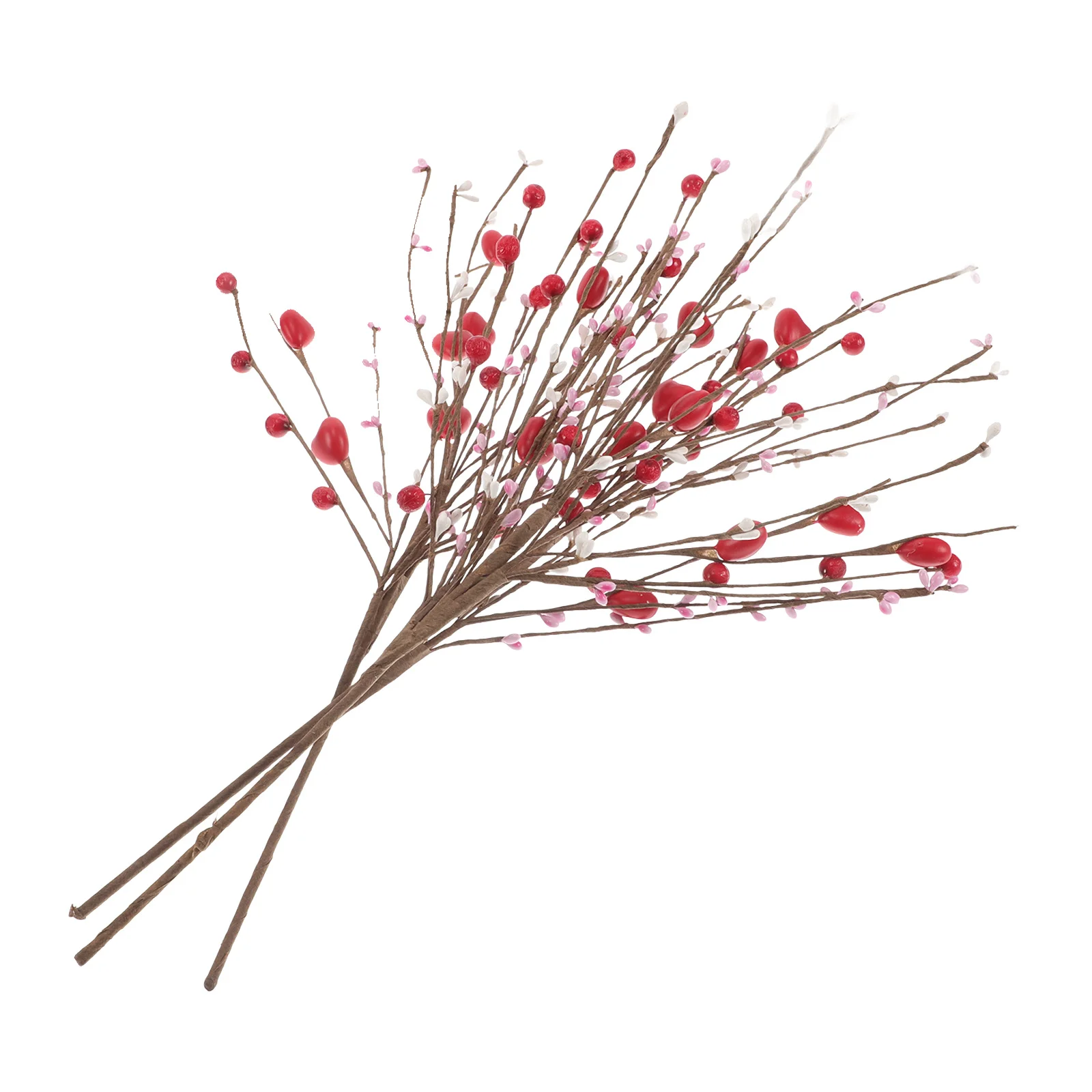 

3Pcs Red Heart Shaped Picks Faux Floral Berry Stems Valentines Day Party Decor Wedding Anniversary Vase Decoration