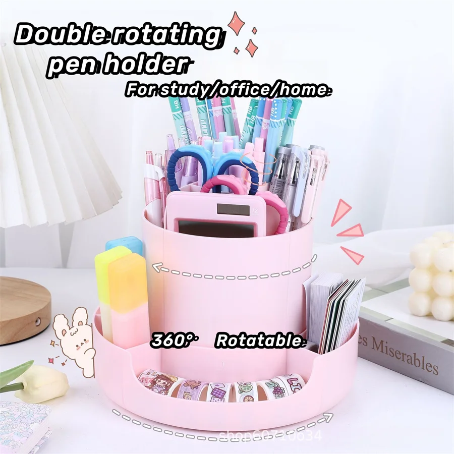 360°Rotatable Pen Holder Large Capacity Desk Pencil Storage Box 9-Grid Stationery Organizer School Office Pen Stand