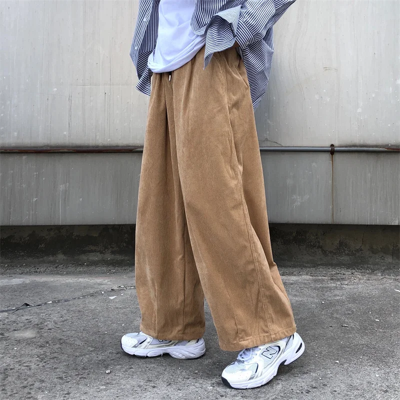 

2023 Men's Spring Autumn Fashion Loose Corduroy Pants Male New Casual Straight Baggy Pants Men Long Solid Color Trousers P361