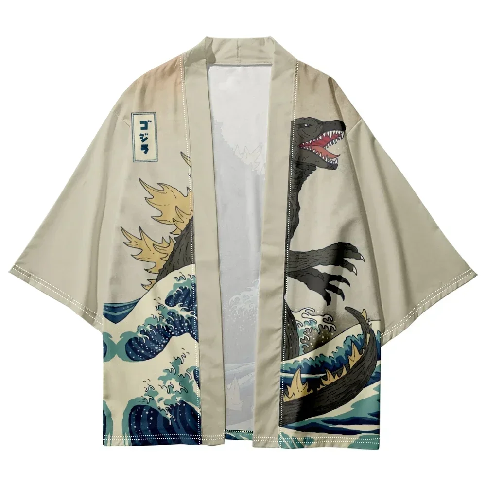 Fashion Japanese Style Cartoon Print Beach Kimono Women Cardigan Yukata Traditional Men Cosplay Haori Asian Clothing