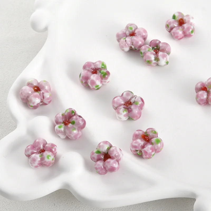 2 sztuk różowy kwiat koraliki Lampwork Spacer luźne szklane koraliki Charms do tworzenia biżuterii DIY kobiety naszyjnik bransoletka rzemiosło ustalenia — zdjęcie 7