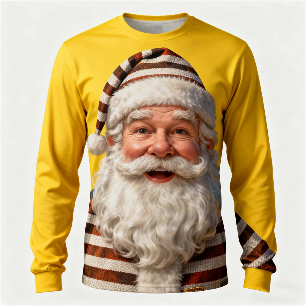 

Santa Clause Graphic Long Sleeve T-Shirt For Men Fashion Creative Personality Pullover Tops Christmas Theme Loose Casual Clothes