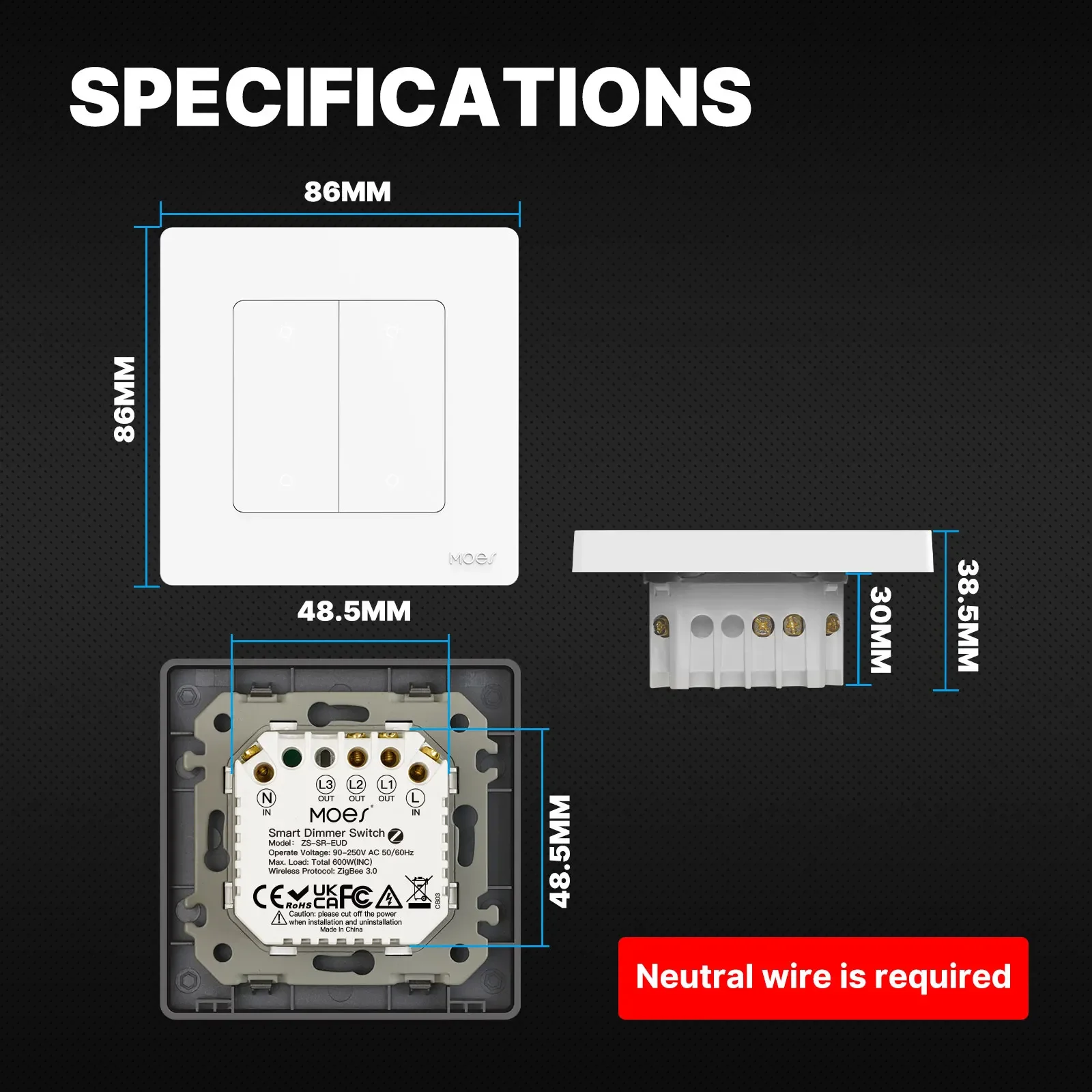 Imagem -06 - Moes Estrela Anel Série Zigbee Interruptor Dimmer Inteligente para Escurecimento de Luz Vida Inteligente App Trabalho com Alexa Google Casa Regulável 13gang