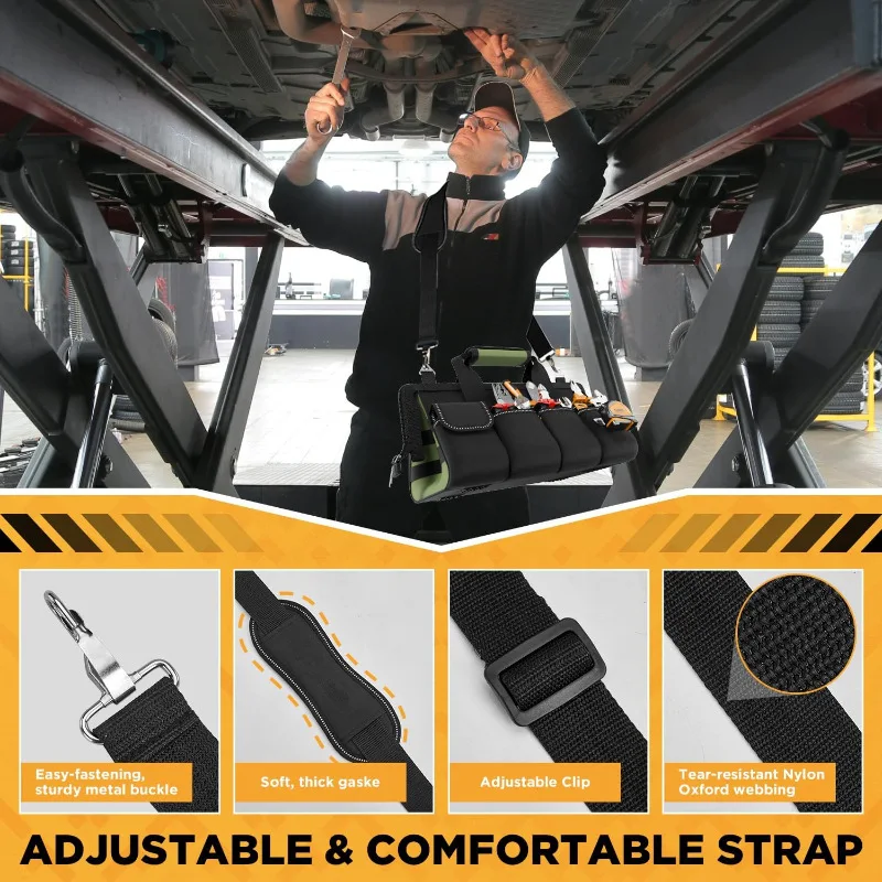 Large Capacity Portable Tool Bag Adjustable Shoulder Strap, Soft Handle, Durable Zipper Waterproof Organizer for Electricians