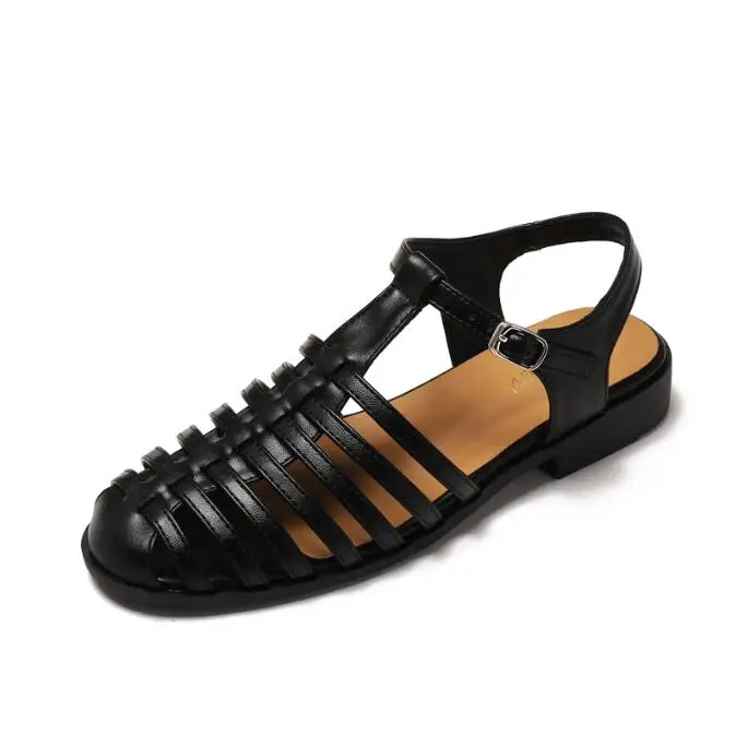 

2026 NEW Women Roman Sandals Flat Bottom Retro Round Toe Woven Hollow Out Design Daily Casual Beach Shoes for Ladies