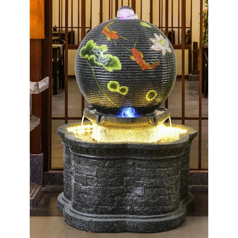 European-style lucky water fountain, office feng shui ball ornament, living room humidifier housewarming gift