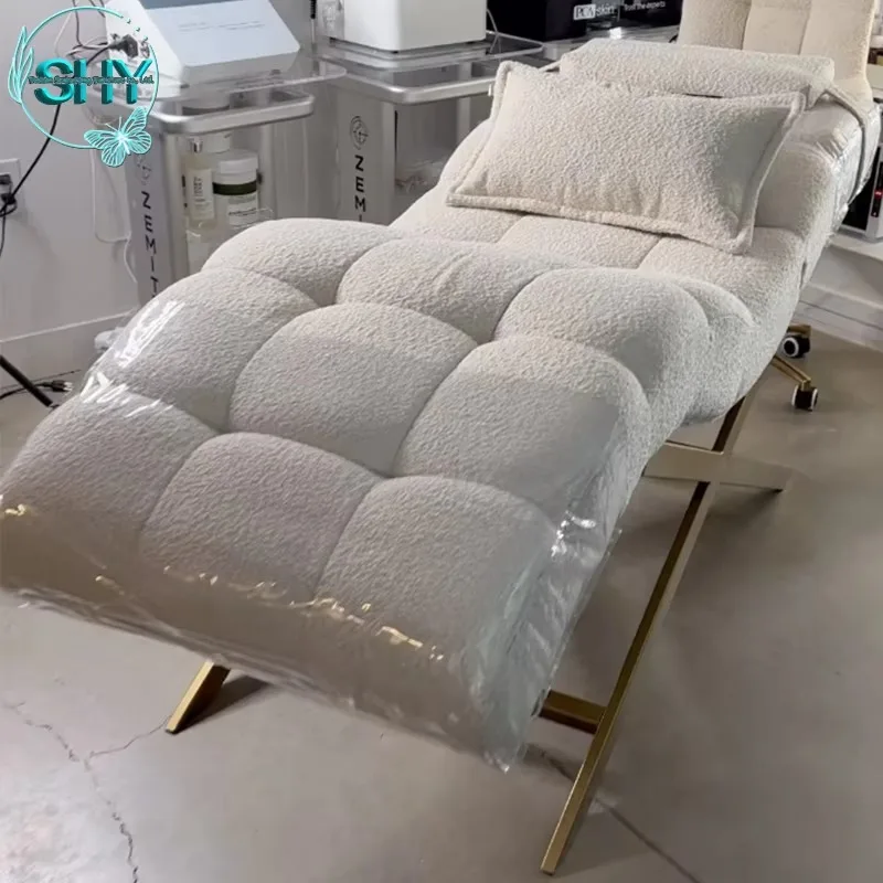 

White Metal Eyelash Eyebrow Bed With Adjustable Headrest Lashes Modern Design for Facial Beauty Salon Hospital Use