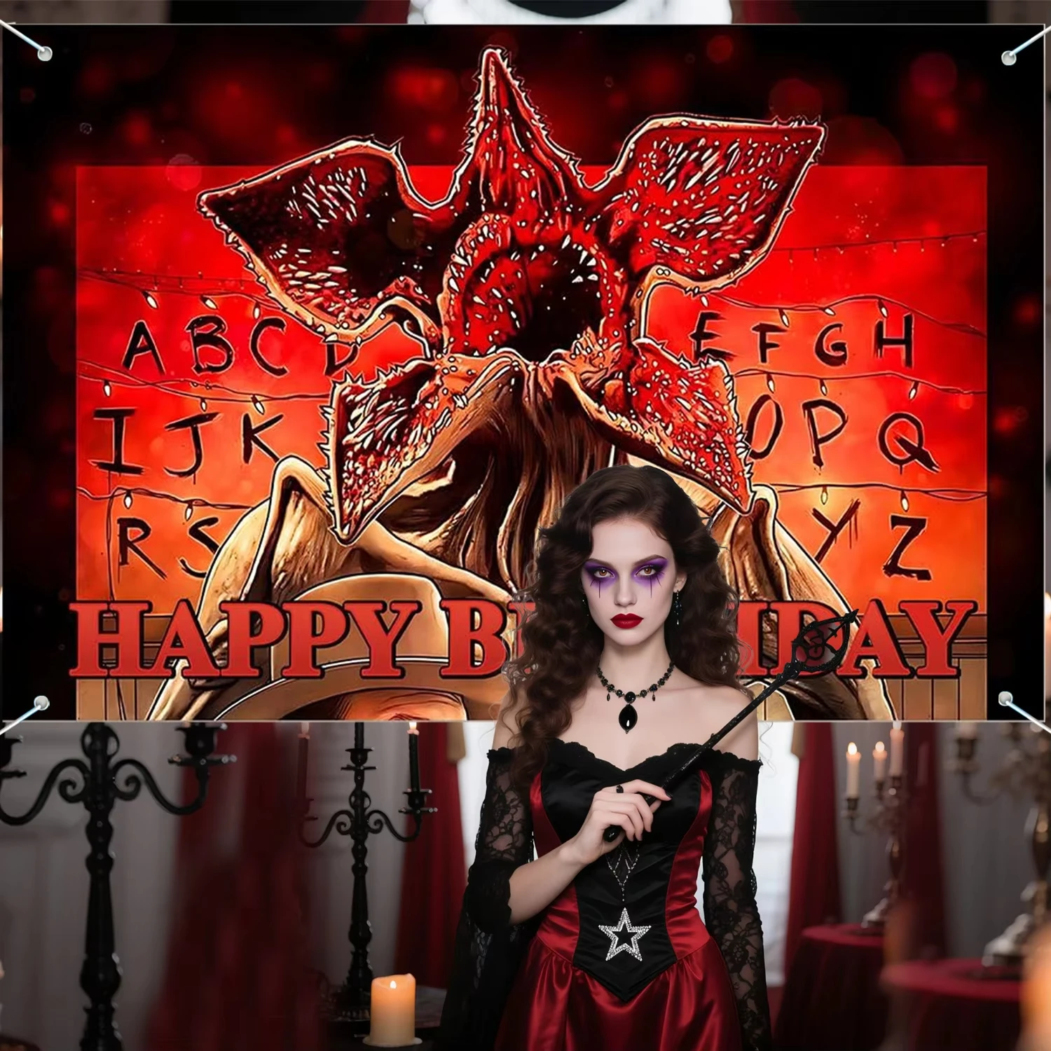 Stranger Vibes Birthday Backdrop, Welcome to The Other Side Horror Forest Banner for Upside Down Theme Party Decor