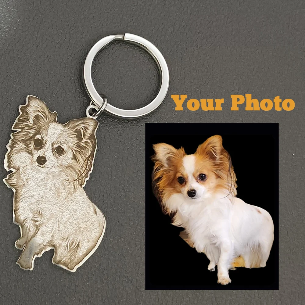 

Customized Engraved Cat Dog Pet Horse Bird Photo Pendant Key Chain Stainless Steel Personalized Durable Pet Memorial Jewelry