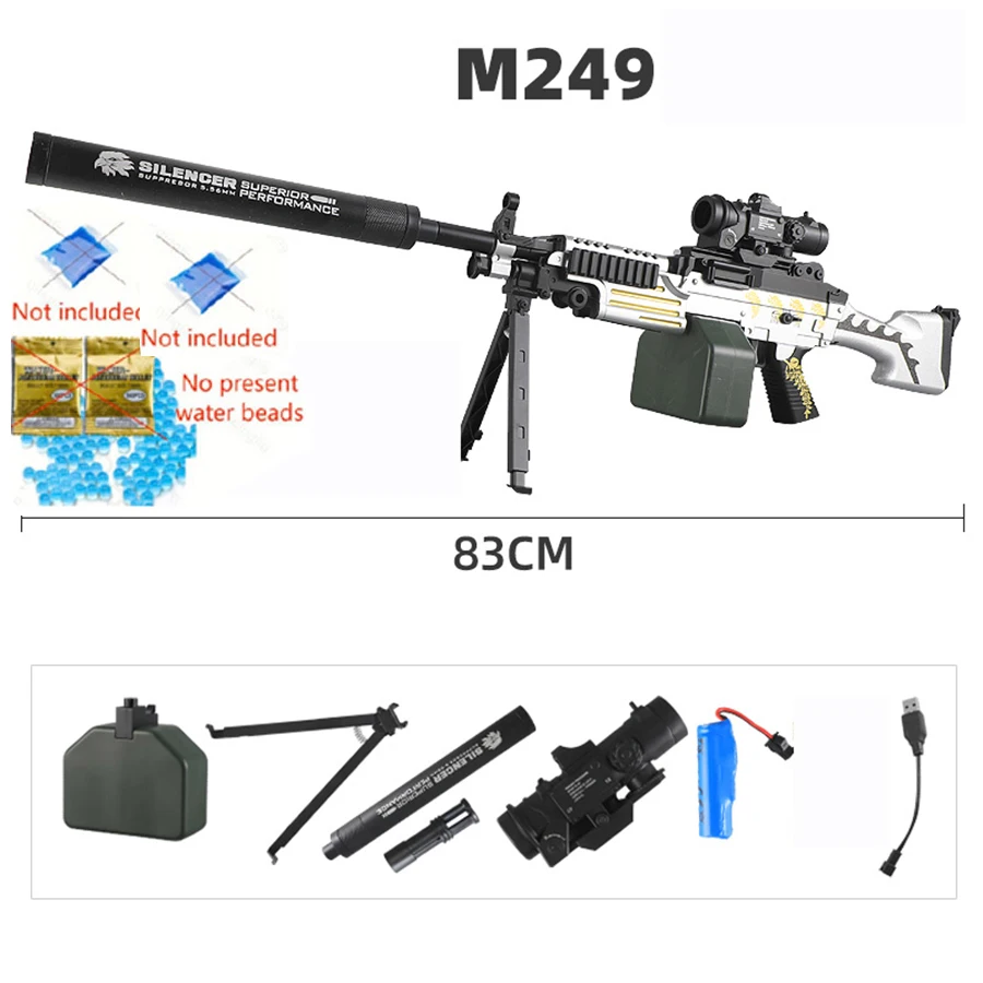 M249 and Ak47 Electric Toy Gel Ball Toy Gun Boy Birthday Gift Outdoor Team Interactive Christmas and New Year Gift
