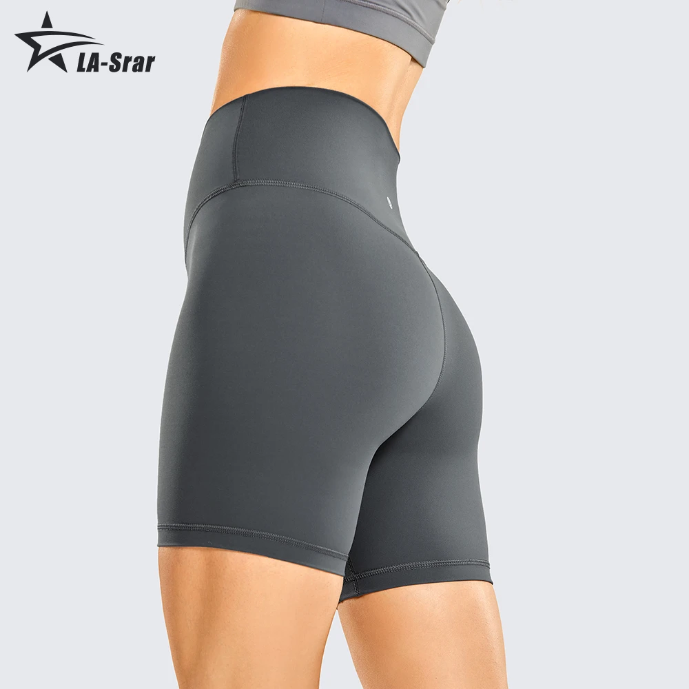 Women's Brushed Naked Feeling Workout Shorts 6 Inches High Waist Matte Biker Shorts Athletic Tight Shorts