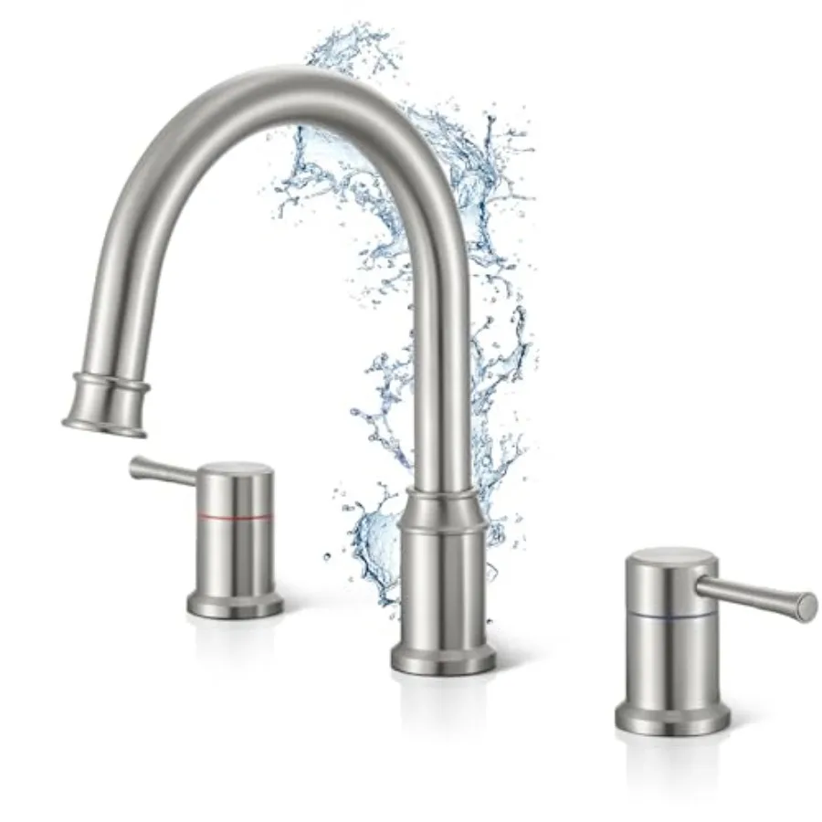 

High Flow Roman Tub Faucet with 360 Swivel Spout - 3-Hole Widespread Deck Mount Bathtub Faucet with Valve Easy to Install Durab