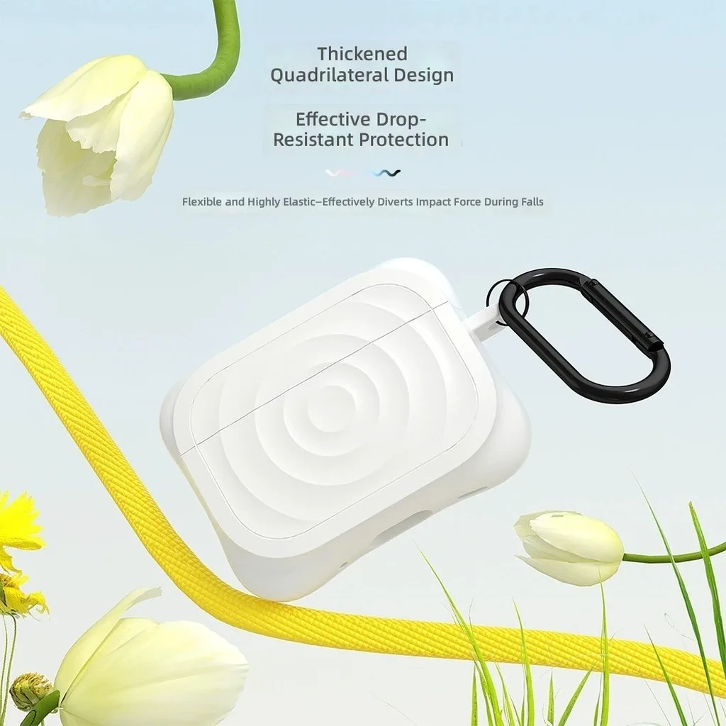 Compatible with AirPods 4 / 5 Case, Wave Texture Silicone Cover with Metal Lanyard, Split Body