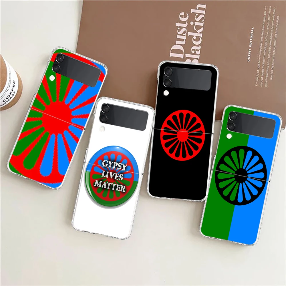 Gypsy Romani Roma Flag ZFlip5 ZFlip3 Phone Case For Samsung Z Flip 3 5G Transparent Hard Shell Z Flip 4 Galaxy Cover Folding