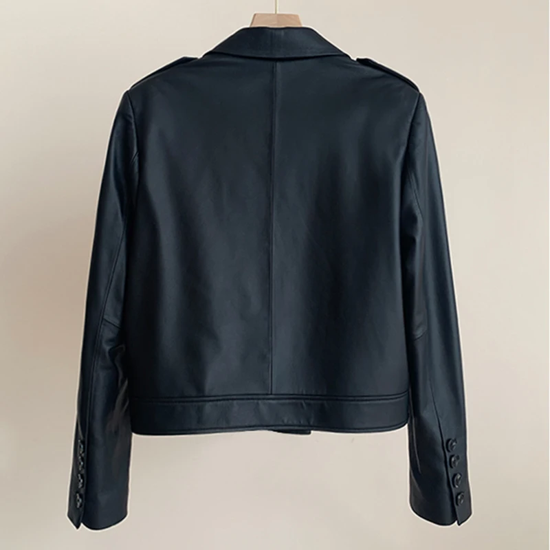 High-quality Sheepskin Leather Jacket 2026 Spring Women High Waist Slim Short Blazer Jacket Chic Ladies Real Leather Suit Coats
