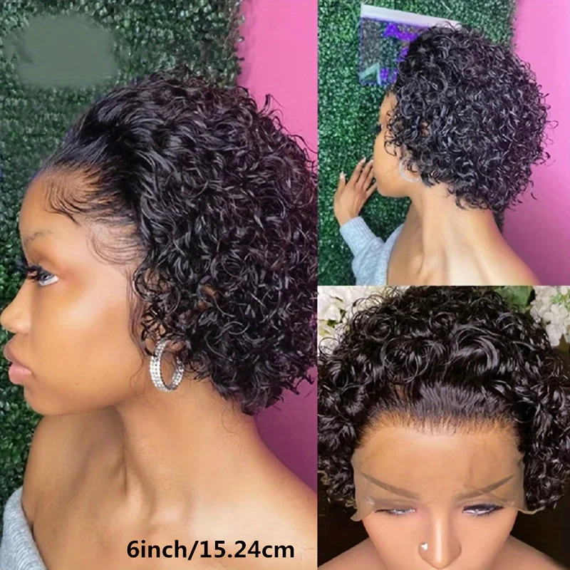 short curly pixie cut remy hair wig 150% density 99j/black/1b27/350 color daily use wig for women 13×1 lace human hair wig