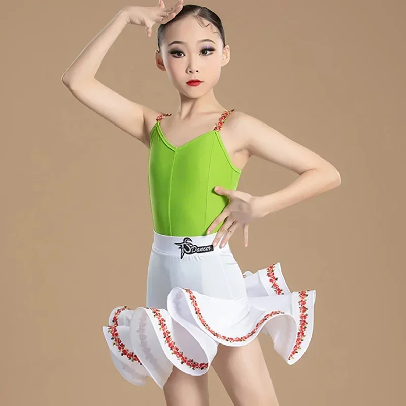 Combinaison et jupe Camisole à fleurs pour enfants, danse latine moderne, compétition professionnelle, valse, vêtements de danse sociale