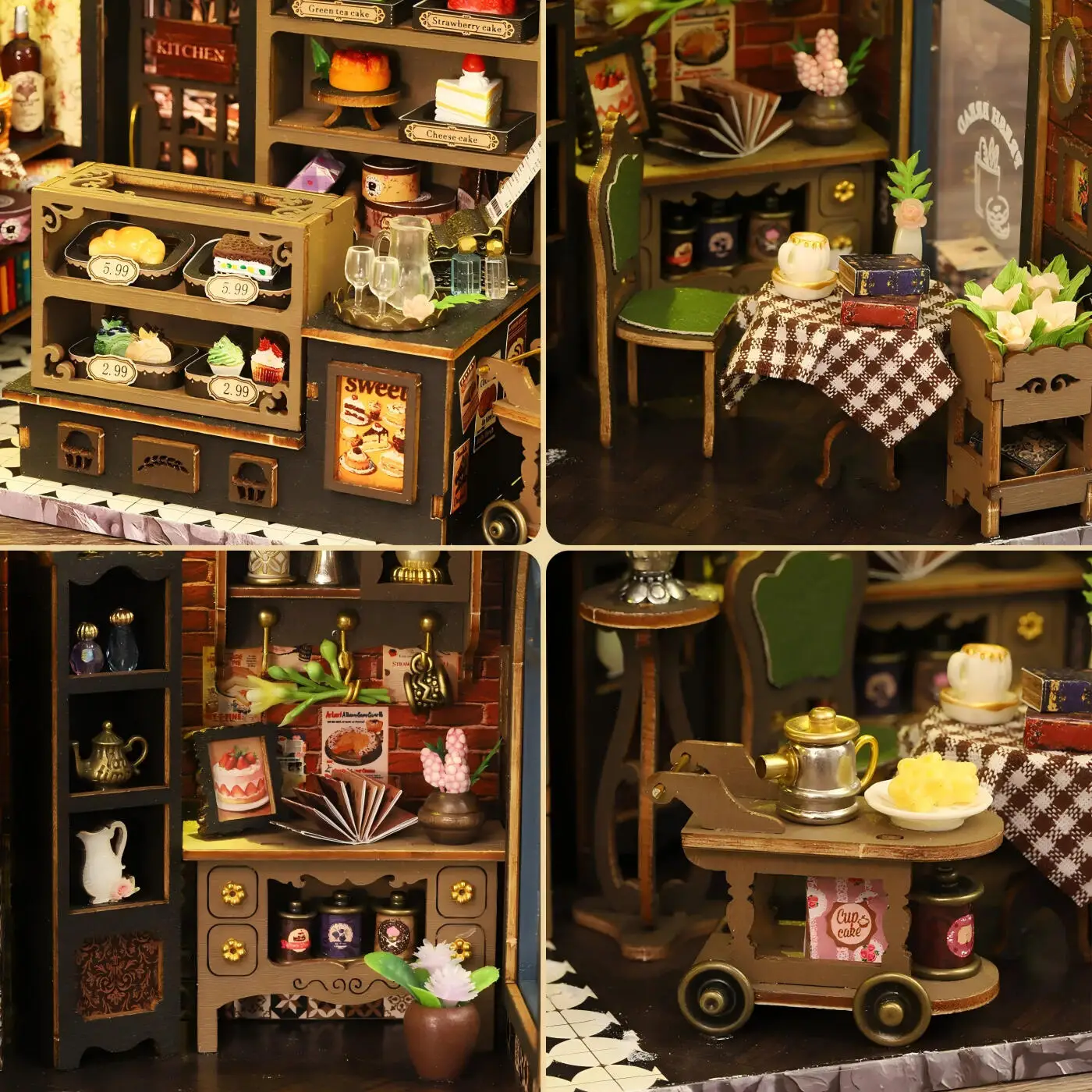 DIY Wooden Garden Dessert Shop Ornament With Lights Model Handmade Assembly Bricks Cottage House Toys Craft Kit Christmas Gifts