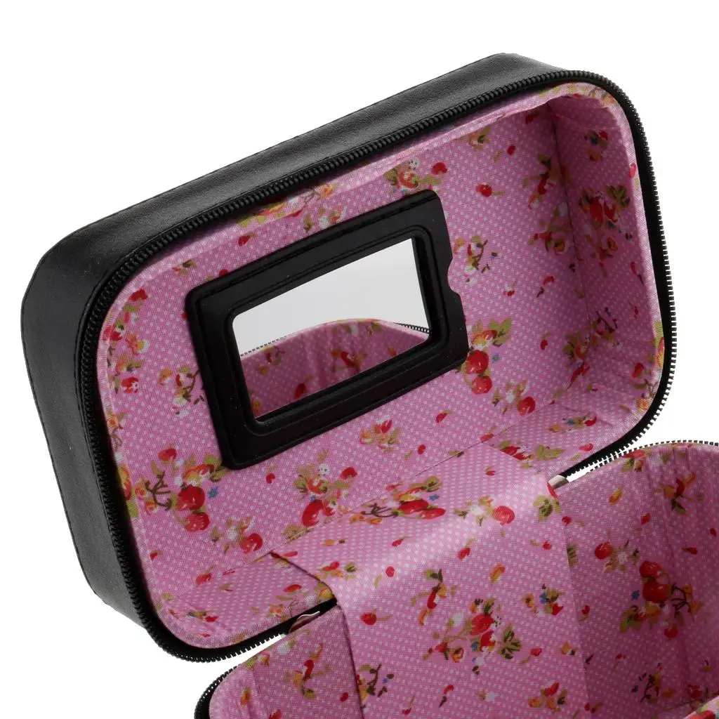 حقيبة أدوات الزينة المحمولة للسفر لتنظيم مستحضرات التجميل - وردي