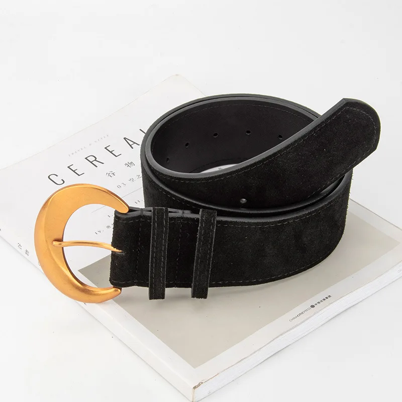 Advanced Vintage Gold Buckle Frosted Suede Women's Waist Belts Lady Genuine Leather Decorative Jacket Dress Waistband