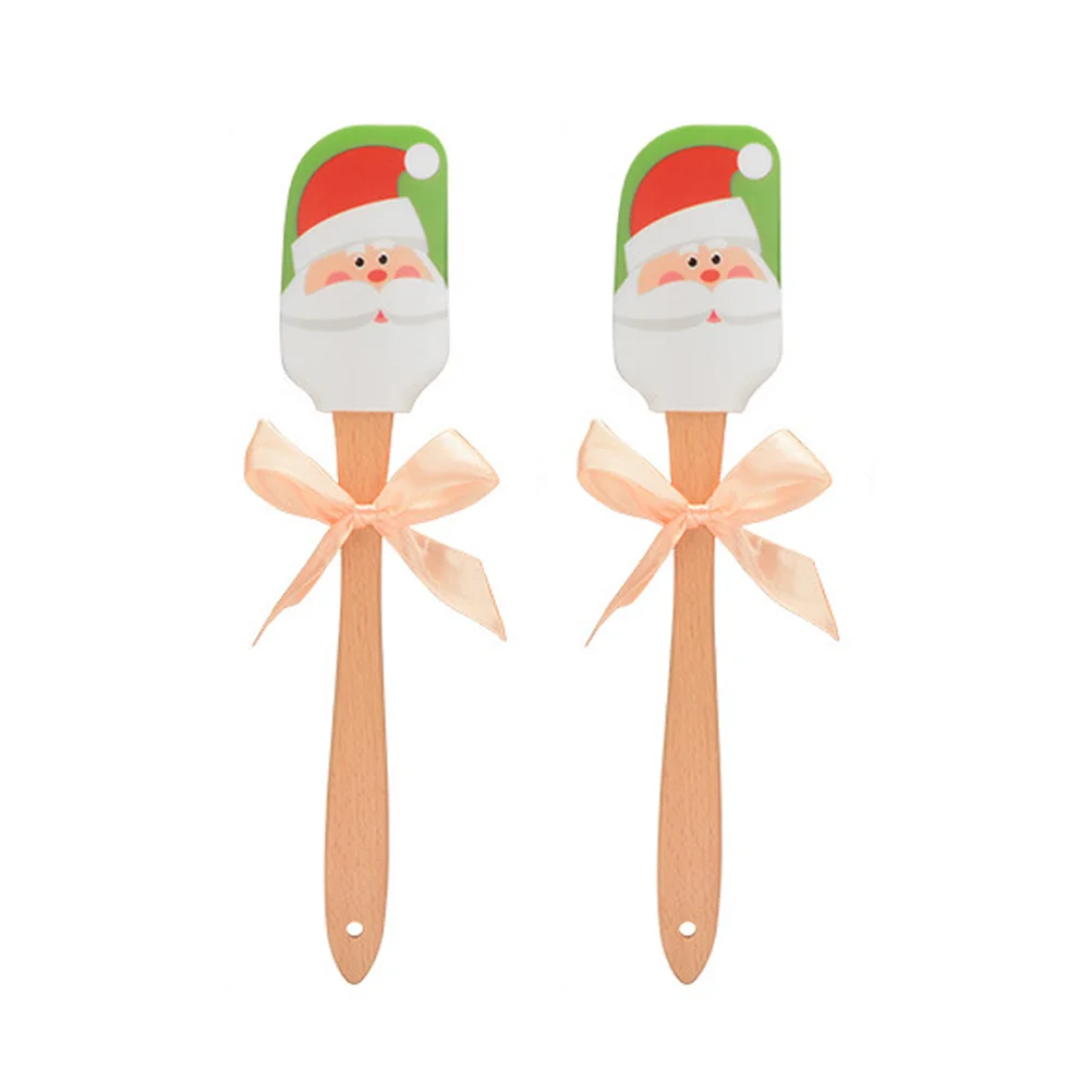 

2 Pcs Xmas Dish Scraper Cookie Butter Christmas Kitchen Gadget Small Tools Cake Spatula Wooden Silicone