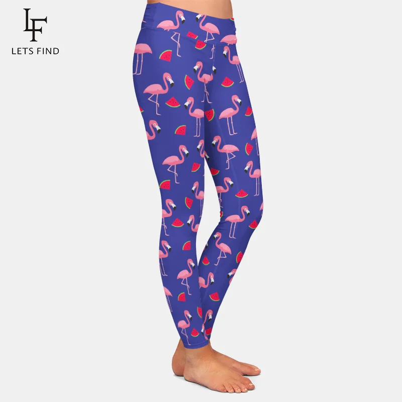 Legging Pinggang Tinggi Wanita Kualitas Tinggi 3D Flamingo Motif Warna Susu Sutra Mode Legging Celana Wanita Fitness