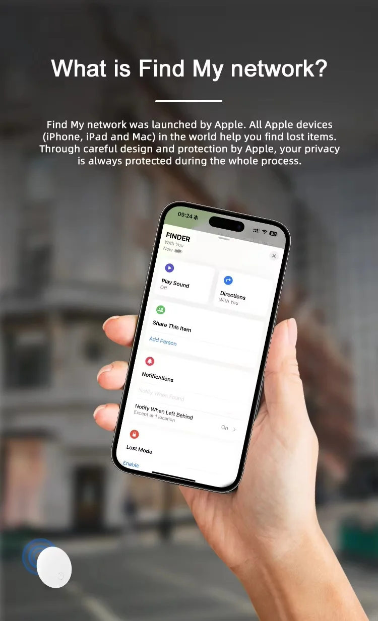 Timethinke Global Smart Item Tracker Work with Apple Find My Anti‑Loss Locator Key Finder Tag for IOS Bag Suitcase Wallet