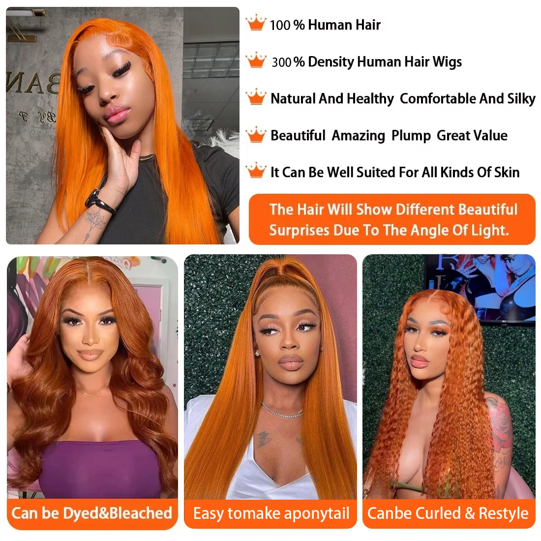 300% Плотность 13x4 Прямые HD Парики Фронта Шнурка Рыжий Оранжевый Бразильский Предварительно Сорванный Для Женщин 4x4 Парик Фронта Шнурка Человеческих Волос