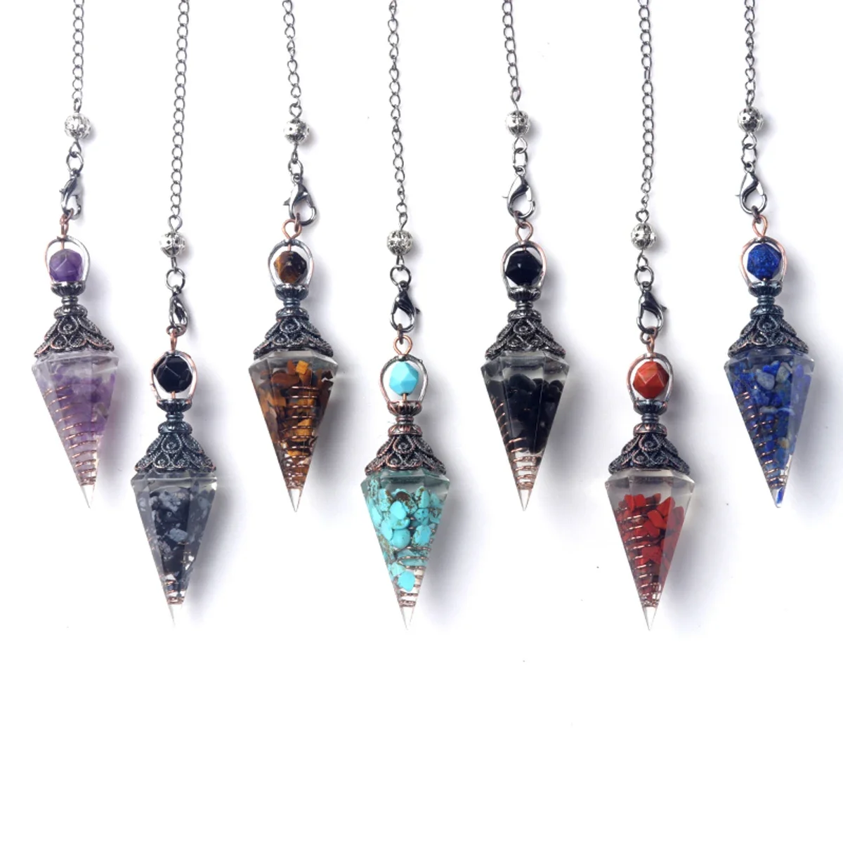 Hexagonal Cone Pendant Jewelry Accessories Natural Stone Resin Crushed Stone Spiritual Pendant Crystal Tiger Eye Quartz Agate