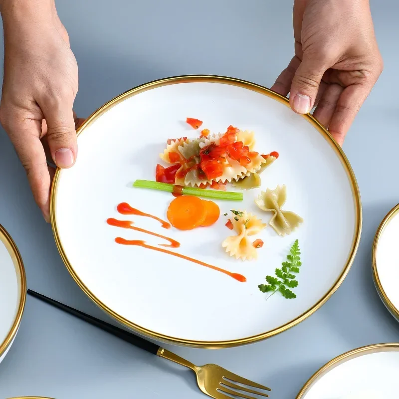 Ensemble d'assiettes en céramique de vaisselle, vaisselle de fête en porcelaine, décorations de table britanniques, plat de restaurant, bol, frein, Chine