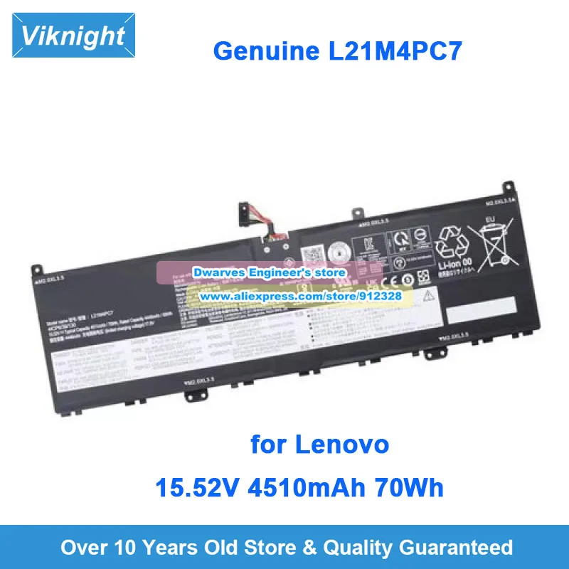 Genuine L21M4PC7 Battery L21L4PC7 15.52V 4510mAh 70Wh for Lenovo Yoga Slim 7 Pro 14IAP7 Slim 7 ProX 14ARH7 14IAH7 82TK L21C4PC7