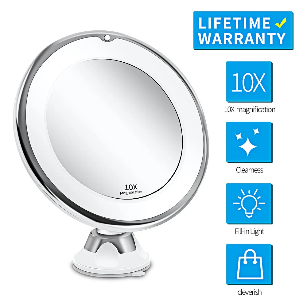 14LED Desktop Makeup Mirror with 10X Magnifying Dressing Mirror Light Settings Cosmetic Mirror High-Definition Vanity Home Decor